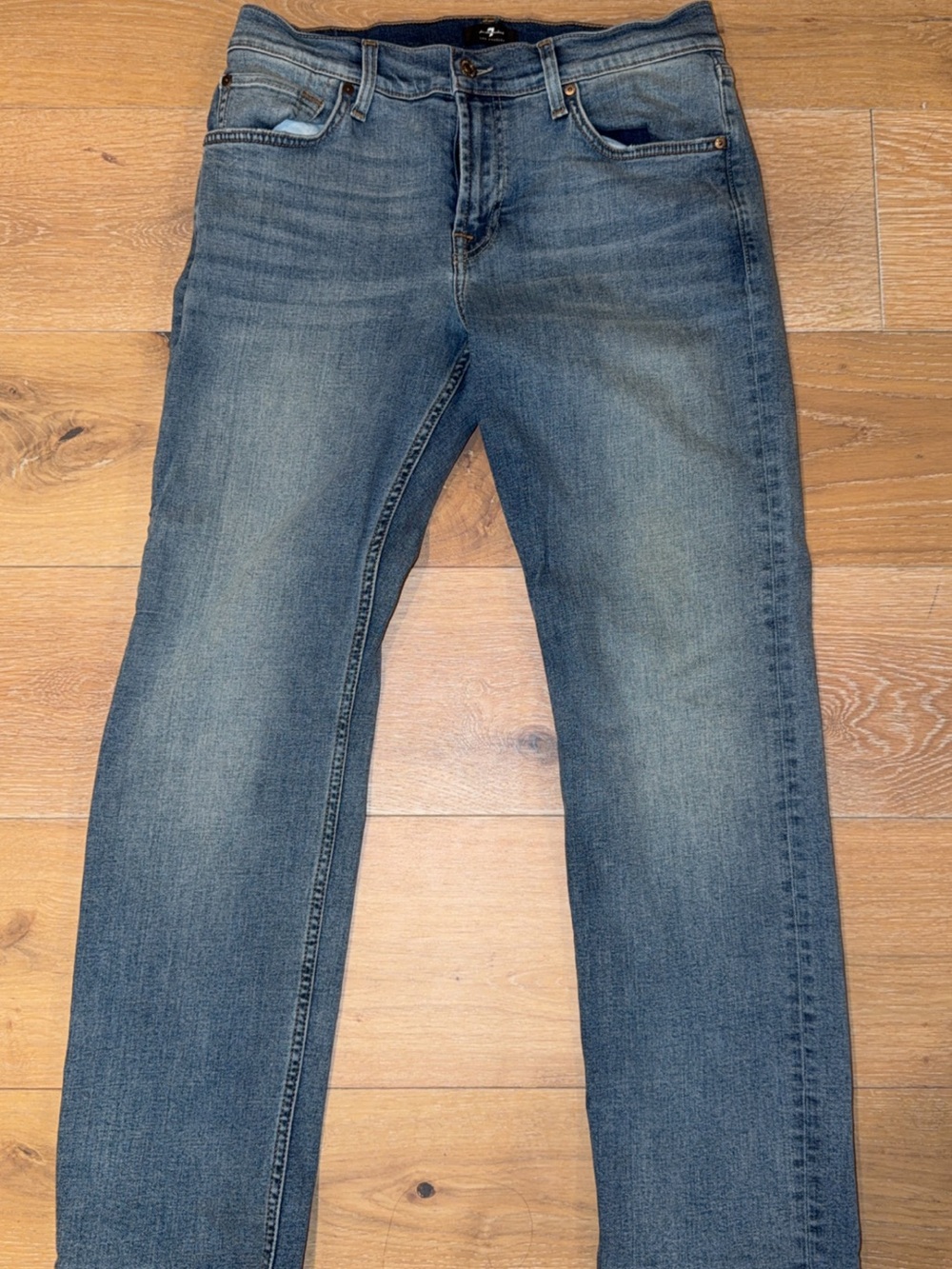 7 For All Mankind Slim Straight Faded Blue Jeans